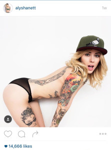instagram, tattooed woman topless with hat, alysha nett