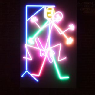 neon lights, art, stick figure human, bruce nauman dia beacon