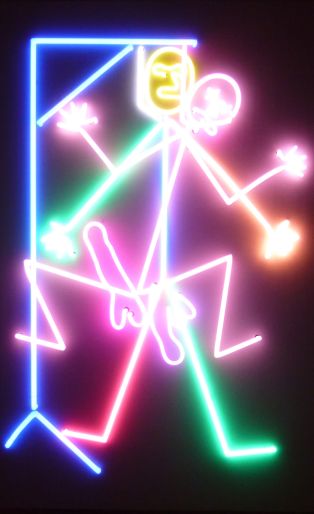 neon lights, art, stick figure human, bruce nauman dia beacon