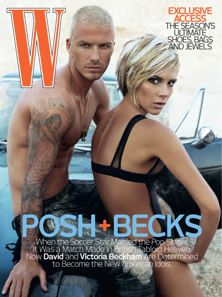 w magazine cover, posh and becks