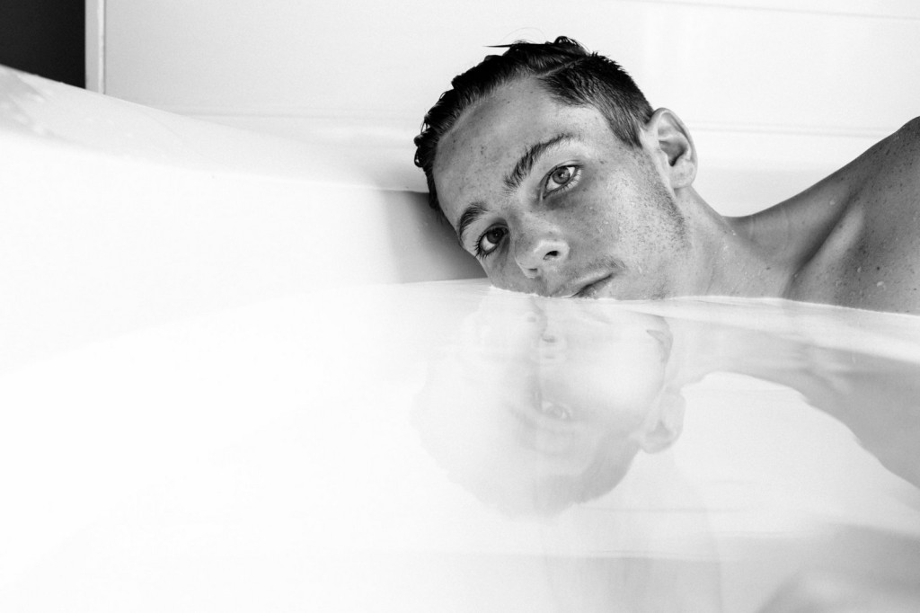 TATE TULLIER photography, tub time, naked man in tub, submersion