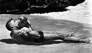 Burt Lancaster and Deborah Kerr, shown here in a famous scene still from the 1953 Academy Award®-winning film "From Here to Eternity," both received Oscar® nominations for their roles in the film. Lancaster was nominated in the Best Actor category for his portrayal of Sgt. Milton Warden while Kerr received a Best Actress nomination for her role of "Karen Holmes." The film received 13 nominations in total and won eight Oscars® including Best Picture.