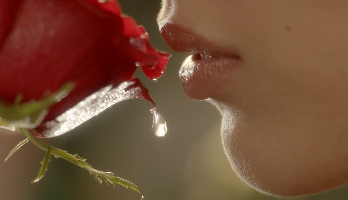 dolce and gabbana, woman with lips close to a rose