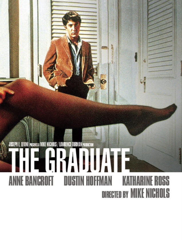the graduate movie poster, anne bancroft, dustin hoffman, leg with pantyhose