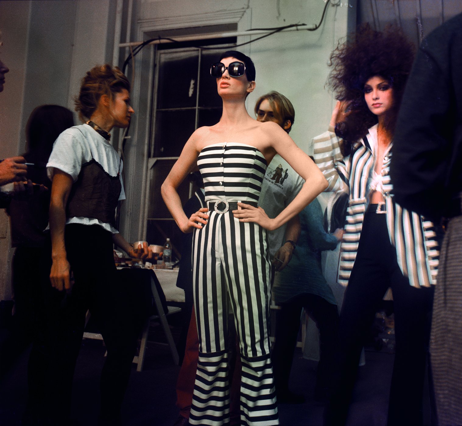 isaac mizrahi fashion, woman in striped jumpsuit