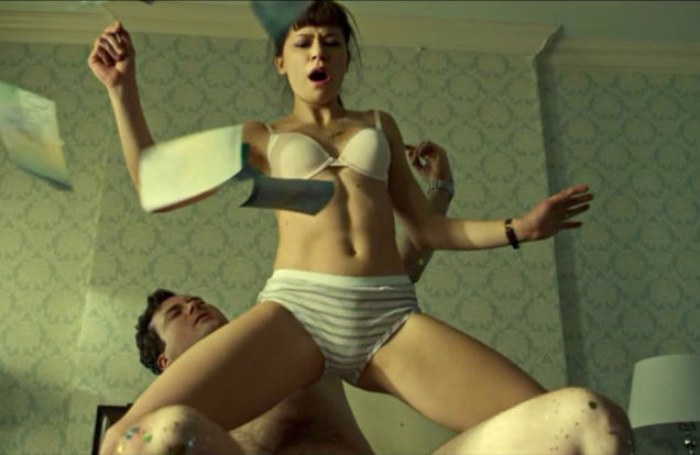 orphan black, Tatiana Maslany, woman in underwear on top of a man
