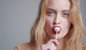 pretty girls, woman sucking lollipop with red lipstick