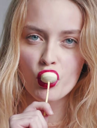 pretty girls, woman sucking lollipop with red lipstick
