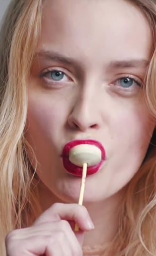 pretty girls, woman sucking lollipop with red lipstick