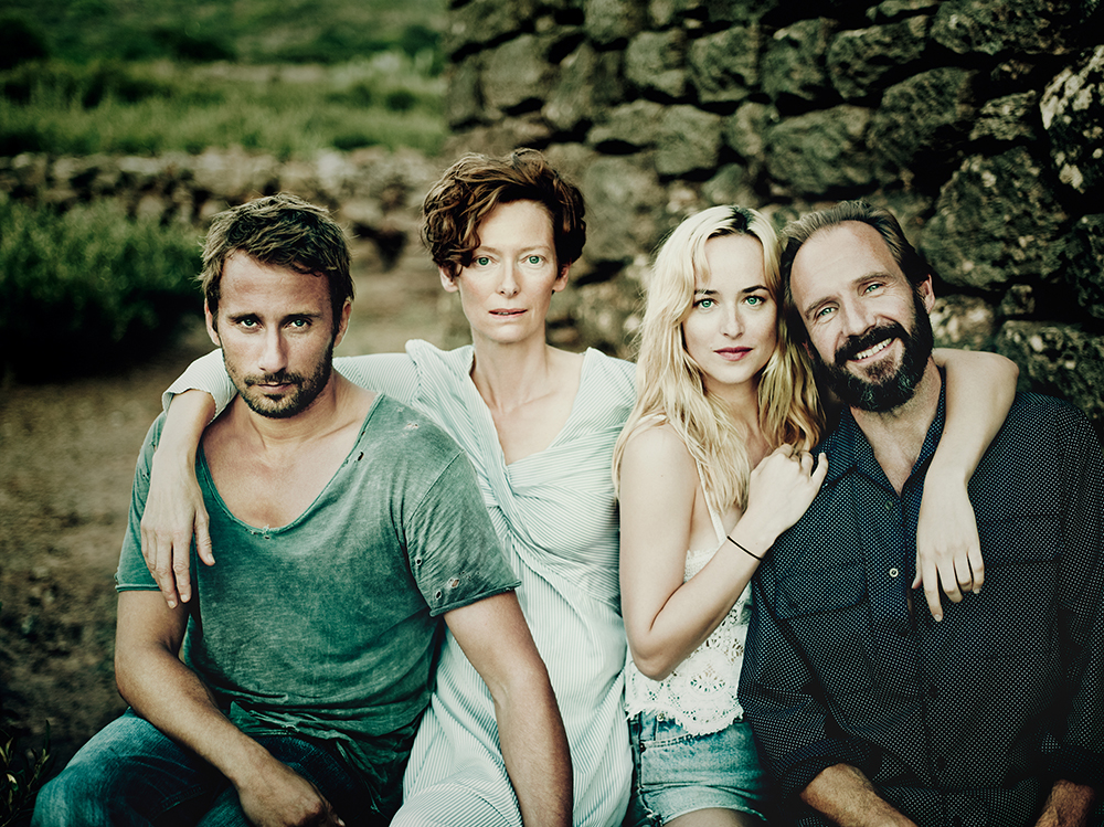a bigger splash, Matthias Schoenaerts and Tilda Swinton, Dakota Johnson and Ralph Fiennes