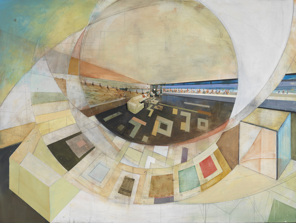William Wegman Summer Show, 2014 oil and postcards on wood panel 30 x 40 inches (76 x 101,5 cm) SW 16048