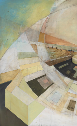 William Wegman Summer Show, 2014 oil and postcards on wood panel 30 x 40 inches (76 x 101,5 cm) SW 16048