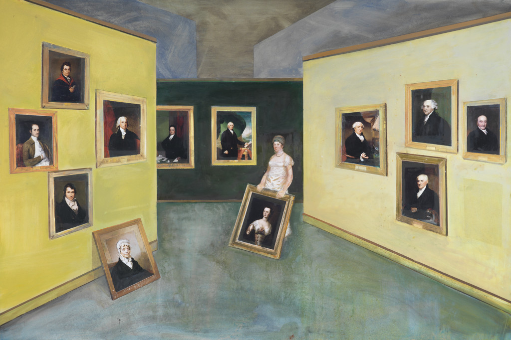 Reinstallation, by William Wegman, oil painting