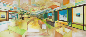 William Wegman The Great Indoors, 2013 oil and postcards on wood panel 72 x 192 inches (183 x 488 cm) SW 13354