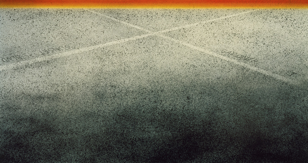 Sunset—Gardner Cross (1998–99), by Ed Ruscha. Acrylic on canvas, 60 x 112 inches. The Broad Art Foundation, Los Angeles. © Ed Ruscha. 