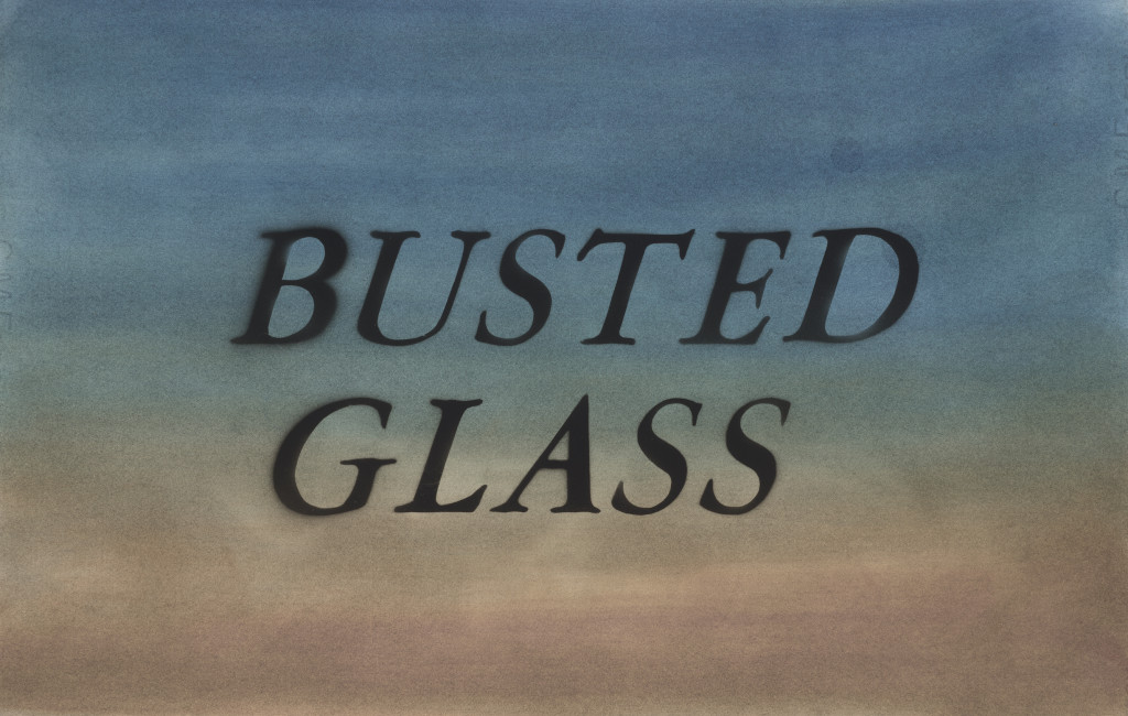 Busted Glass (2014), by Ed Ruscha. Dry pigment and acrylic on paper, 15 x 22.375 inches. Fine Arts Museums of San Francisco. © Ed Ruscha. 