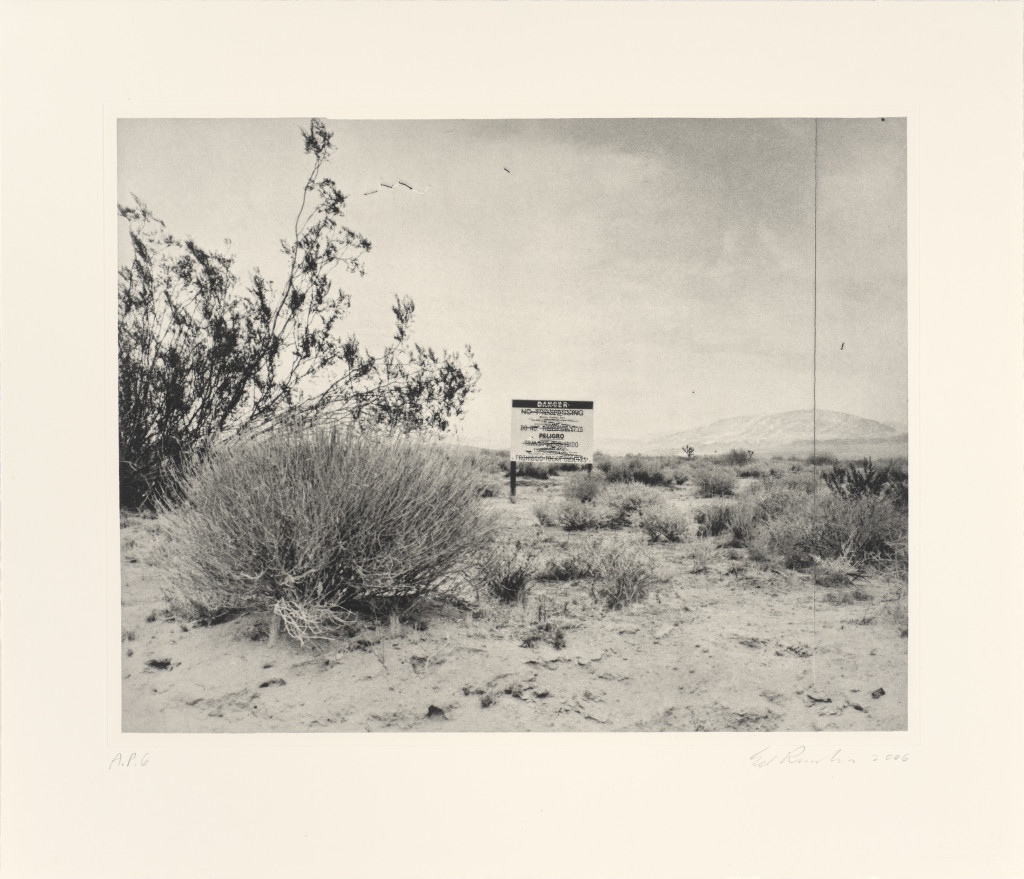 Desert Gravure (2006), by Ed Ruscha. Photogravure, 21.25 x 24.75 inches. Published by Crown Point Press, San Francisco. Fine Arts Museums of San Francisco. © Ed Ruscha.