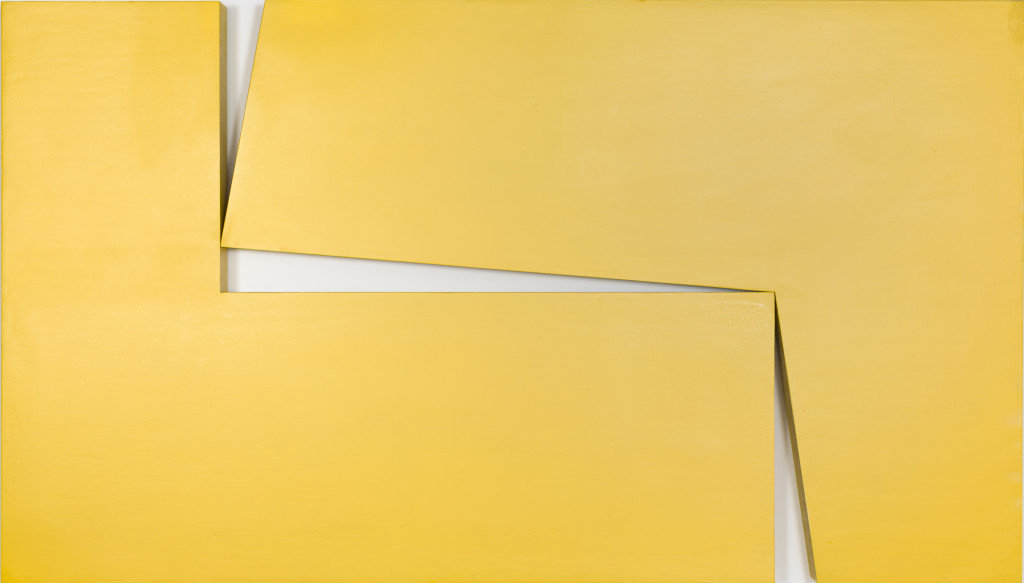 <em>Amarillo “Dos”</em> (1971), by Carmen Herrera. Acrylic on wood, 40 x 70 x 3.25 inches. Private collection. © Carmen Herrera.