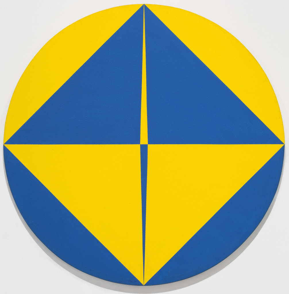 <em>Rondo (Blue and Yellow)</em> (1965), by Carmen Herrera. Acrylic on canvas, diameter: 39.375 inches. Hirshhorn Museum and Sculpture Garden, Smithsonian Institution, Washington, DC. © Carmen Herrera.