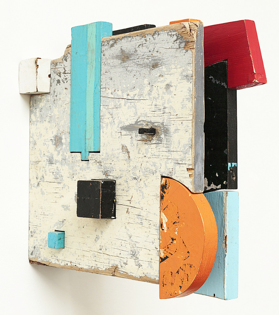 Things in Common #1 (2016), by Mike Wright. Found painted wood, 14 x 14 x 4 inches. © Mike Wright. Photo: Courtesy Alden Gallery, Provincetown, MA.