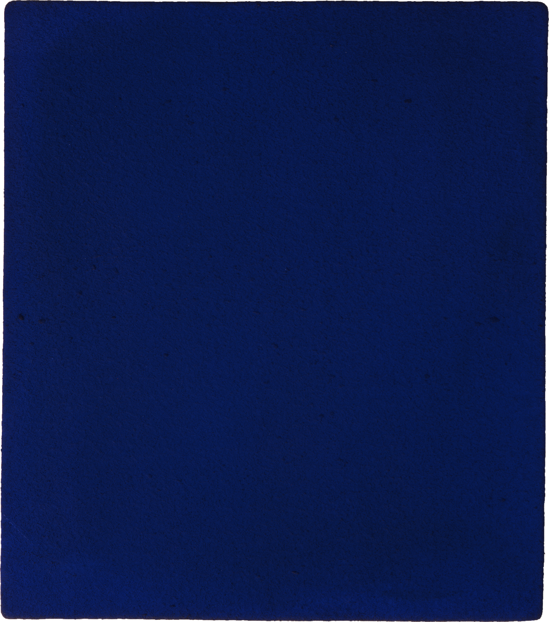 Untitled Blue Monochrome (IKB 187) (1960), by Yves Klein. Dry pigment and synthetic resin on canvas mounted on board, 15.75 x 14 inches. Collection of Virginia Dwan. © Yves Klein, ADAGP, Paris/ARS, New York, 2016.