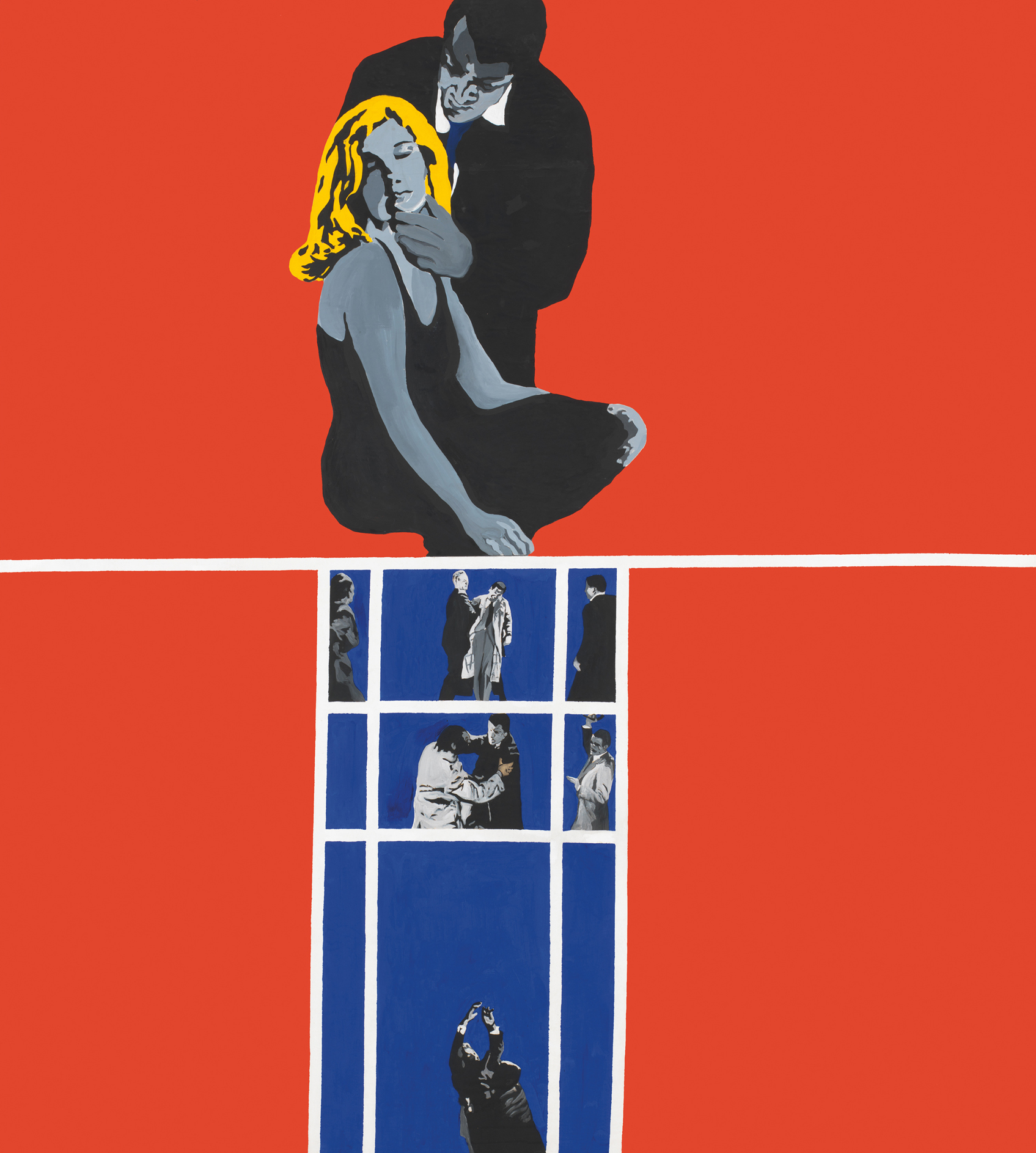 Love and Violence (1963), by Rosalyn Drexler. Acrylic, oil and paper collage on canvas, 67.75 x 60.75 inches. Courtesy the artist and Garth Greenan Gallery, New York. © 2016 Rosalyn Drexler / Artists Rights Society (ARS), New York and Garth Greenan Gallery, New York.