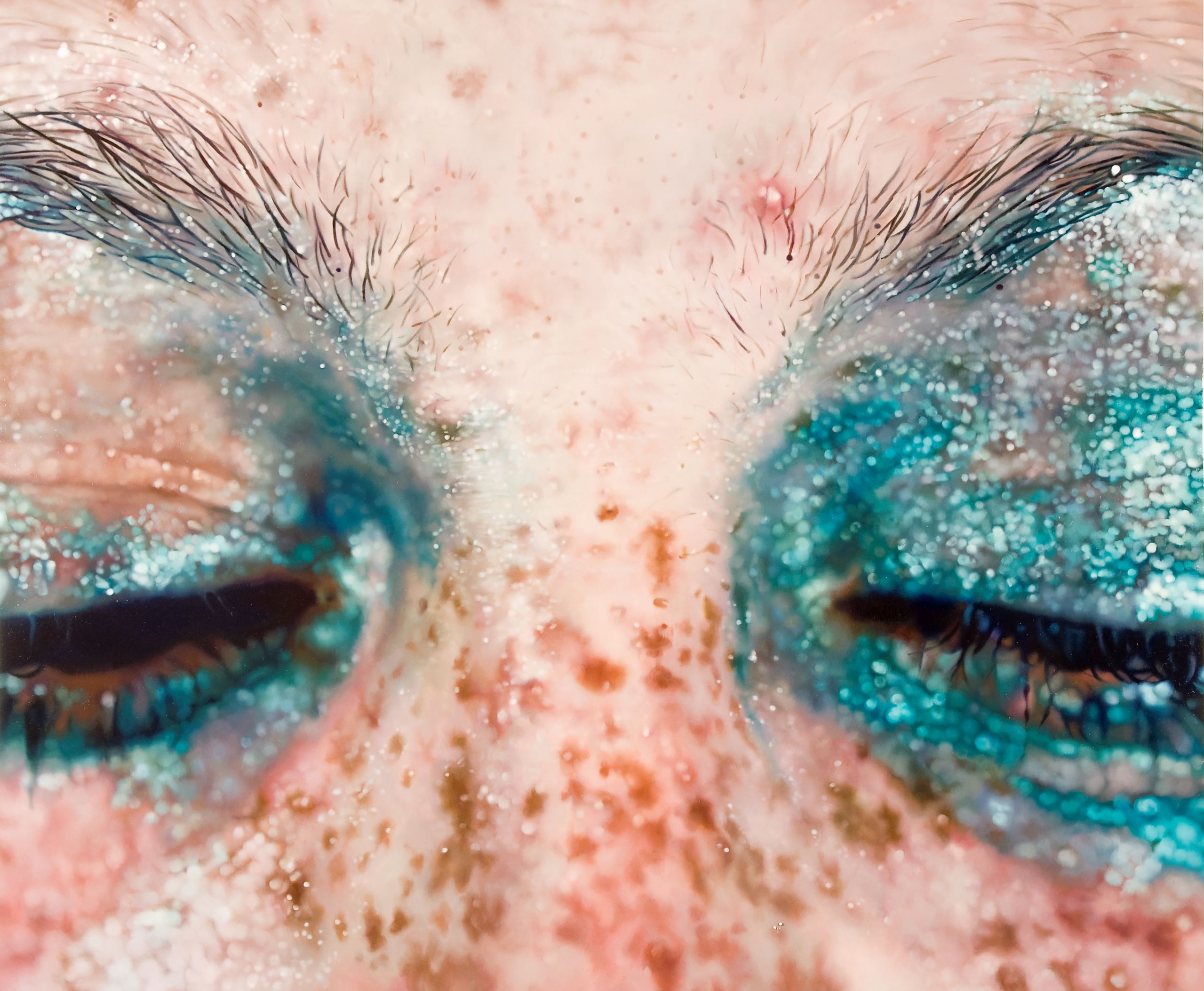 Blue Poles (2007), by Marilyn Minter. Enamel on metal, 60 x 72 inches. Private collection, Switzerland.