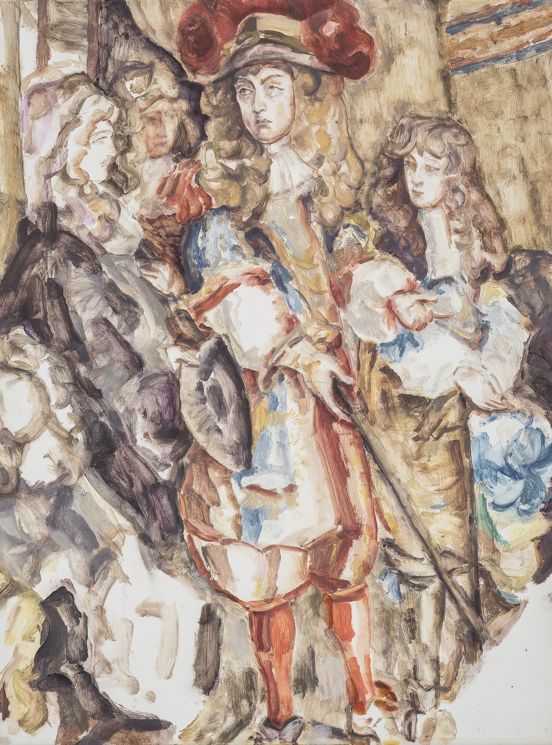 Louis XIV and His Courtiers 1673 (2016), by Elizabeth Peyton. Oil on panel, 12 x 9 x 1.24 inches. © Elizabeth Peyton. Courtesy Gladstone Gallery.