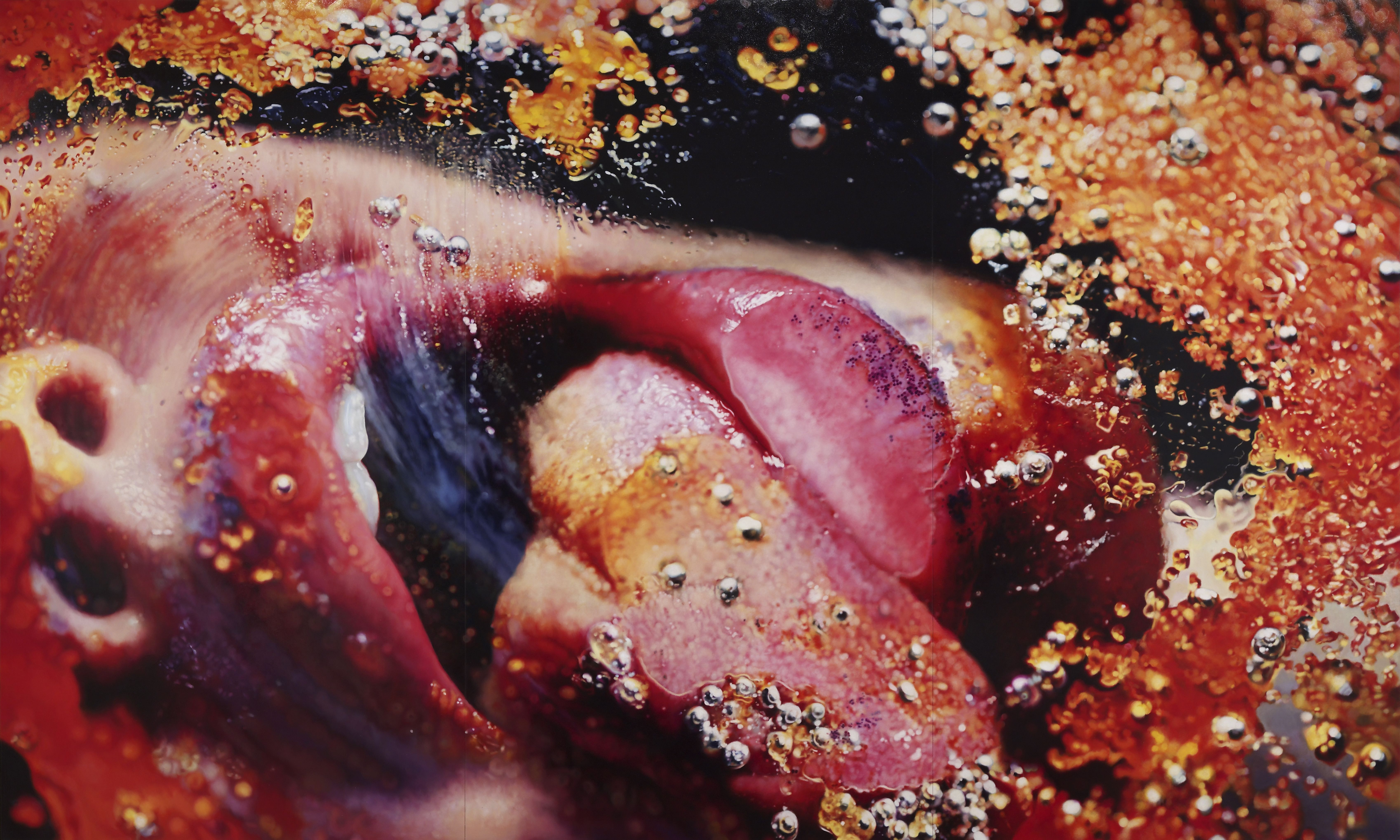 Orange Crush (2009), by Marilyn Minter. Enamel on metal, 108 x 180 inches. Private collection.