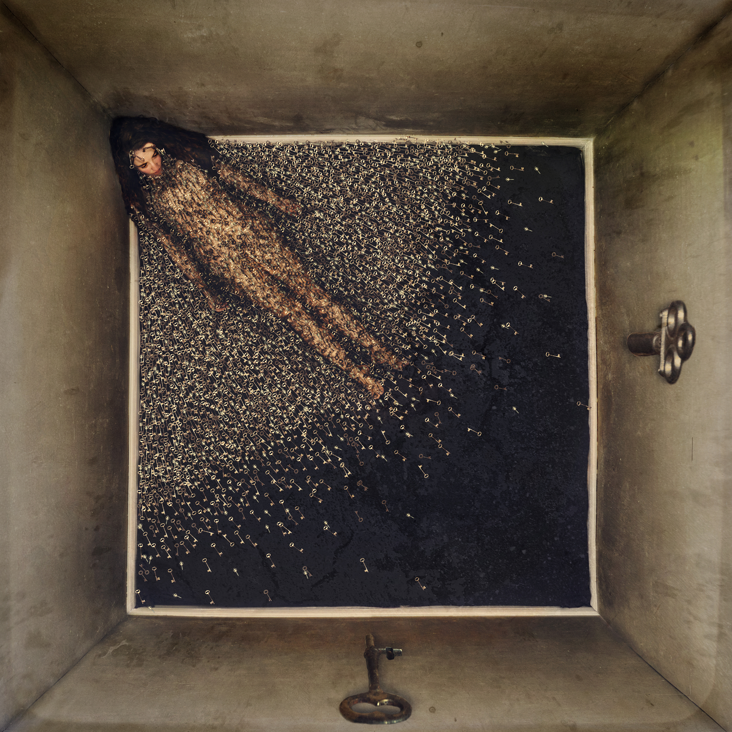 Locked (2016), by Brooke Shaden. Photo on velvet fine art paper, 8 x 8 inches (edition of 3 and 2 AP) and 42 x 42 inches (edition of 2 and 2 AP). © Brooke Shaden. Courtesy of JoAnne Artman Gallery.