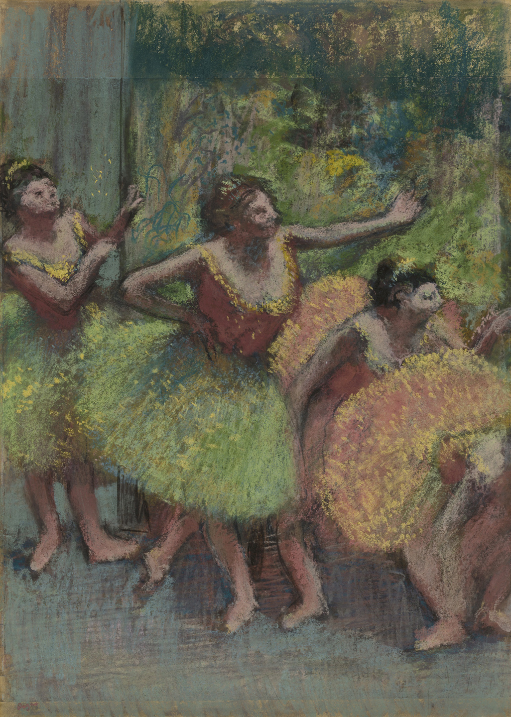 Dancers in Green and Yellow (ca. 1903), by Edgar Degas. Pastel and charcoal on several pieces of tracing paper, mounted to paperboard, 98.8 x 71.5 cm. Solomon R. Guggenheim Museum, New York.