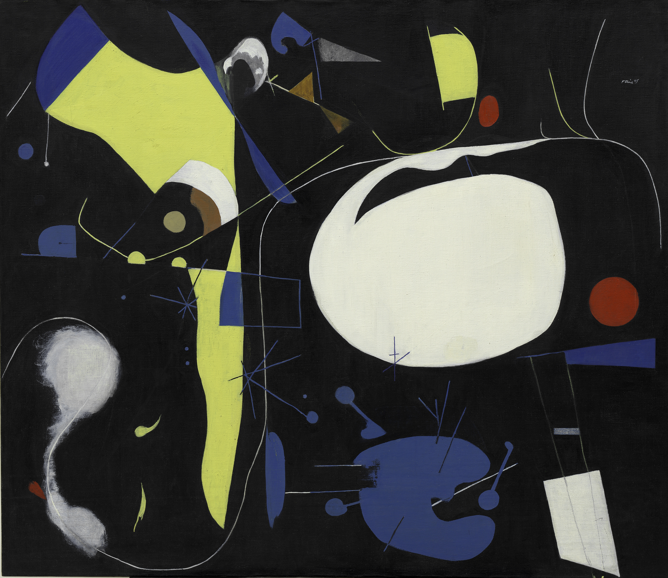 Polyphonic (1945), by Perle Fine. Oil on canvas, 96.5 x 111.8 cm. Solomon R. Guggenheim Museum, New York. © 2017 A. E. Artworks, LLC.