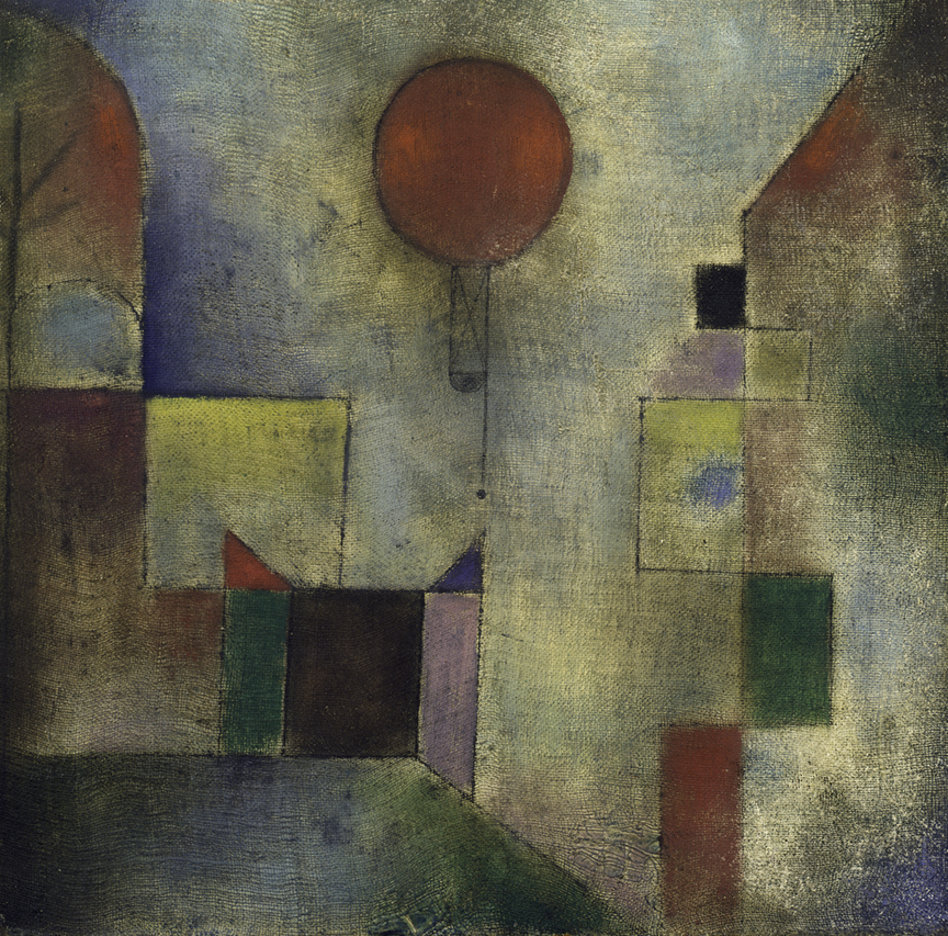 Red Balloon (1922), by Paul Klee. Oil (and oil transfer drawing?) on chalk-primed gauze, mounted on board, 31.7 x 31.1 cm. Solomon R. Guggenheim Museum, New York. © 2016 Artists Rights Society (ARS), New York/VG Bild-Kunst, Bonn.