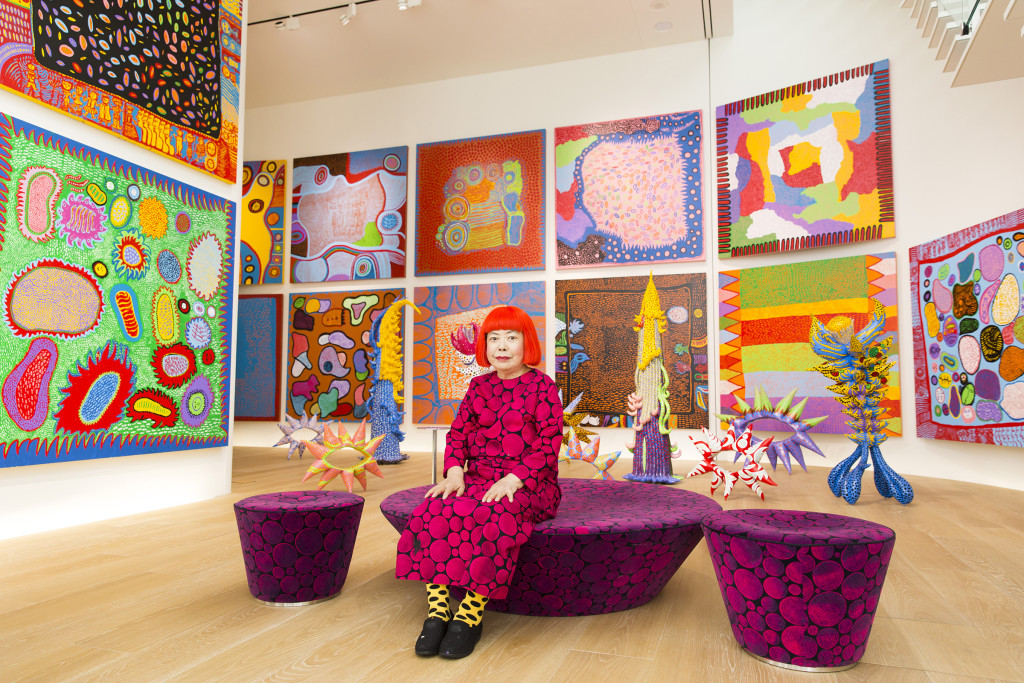 Yayoi Kusama with recent works in Tokyo (2016) Photo by Tomoaki Makino, image courtesy of the Hirschhorn Mueum 