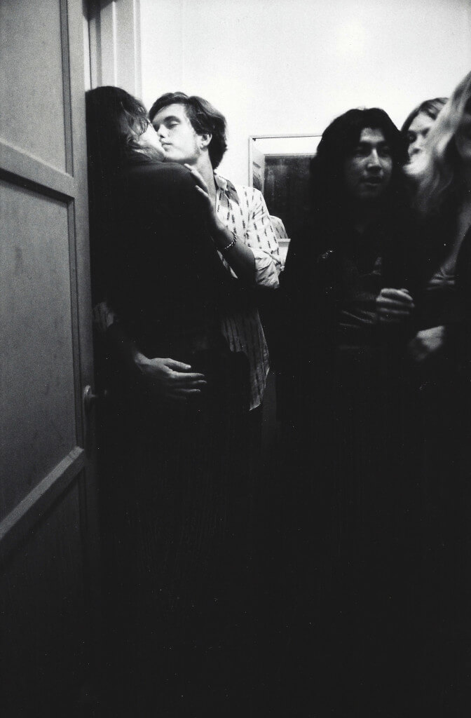Couple Kissing, Restroom, Trouper’s Hall, Hollywood, 1970. Vintage gelatin silver print. 14 x 11”.
