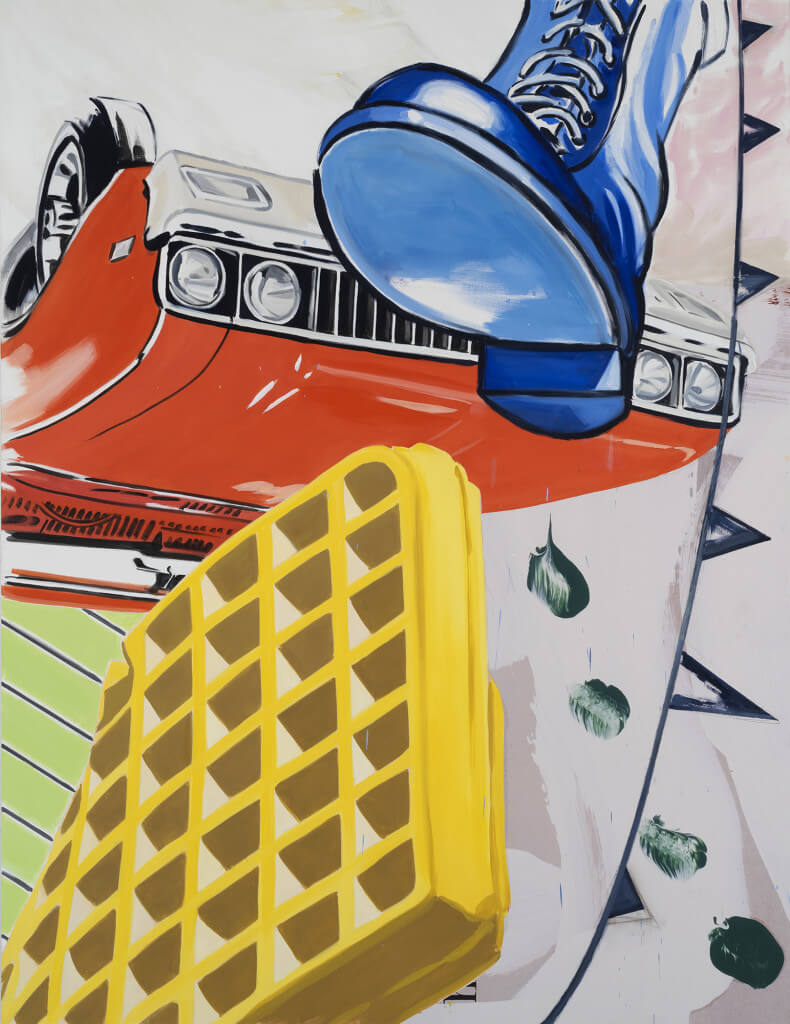 Big Boot (2016) by David Salle. Oil, acrylic, and archival digital print mounted on linen, 78 x 60 inches. Courtesy Galerie Thaddaeus Ropac © David Salle, licensed by Vaga, New York, 2017 Photo: John Berens Photography, New York.