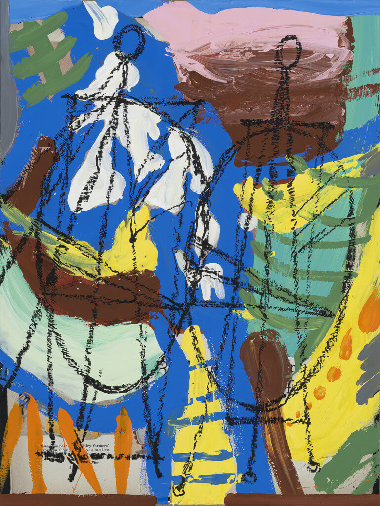 Farmers (2016) by David Salle. Oil-stick and flashe on archival digital print,25.7 x 20 inches. Courtesy Galerie Thaddaeus Ropac © David Salle, licensed by Vaga, New York, 2017 Photo: John Berens Photography, New York.