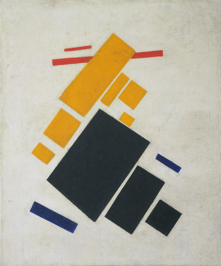 Suprematist Composition: Airplane Flying (1915) by Kazimir Malevich. Oil on canvas, 22 7/8 x 19 inches. The Museum of Modern Art, New York. Acquisition confirmed in 1999 by agreement with the Estate of Kazimir Malevich and made possible with funds from the Mrs. John Hay Whitney Bequest (by exchange).