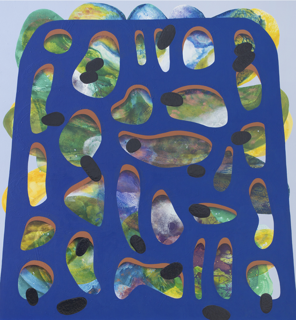 Swiss Bramble (2016) by Carrie Moyer. Acrylic and glitter on canvas, 84 x 78 inches. Collection of the artist, courtesy of the artist and DC Moore Gallery, New York.