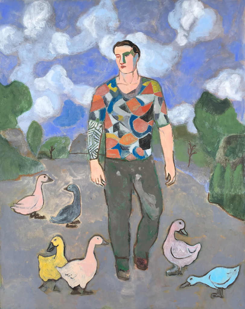 The Wayfarer With Ducks (2017) by Sandro Chia. Oil on Canvas, 60.24 x 48 inches. Courtesy of Marcus Straus.