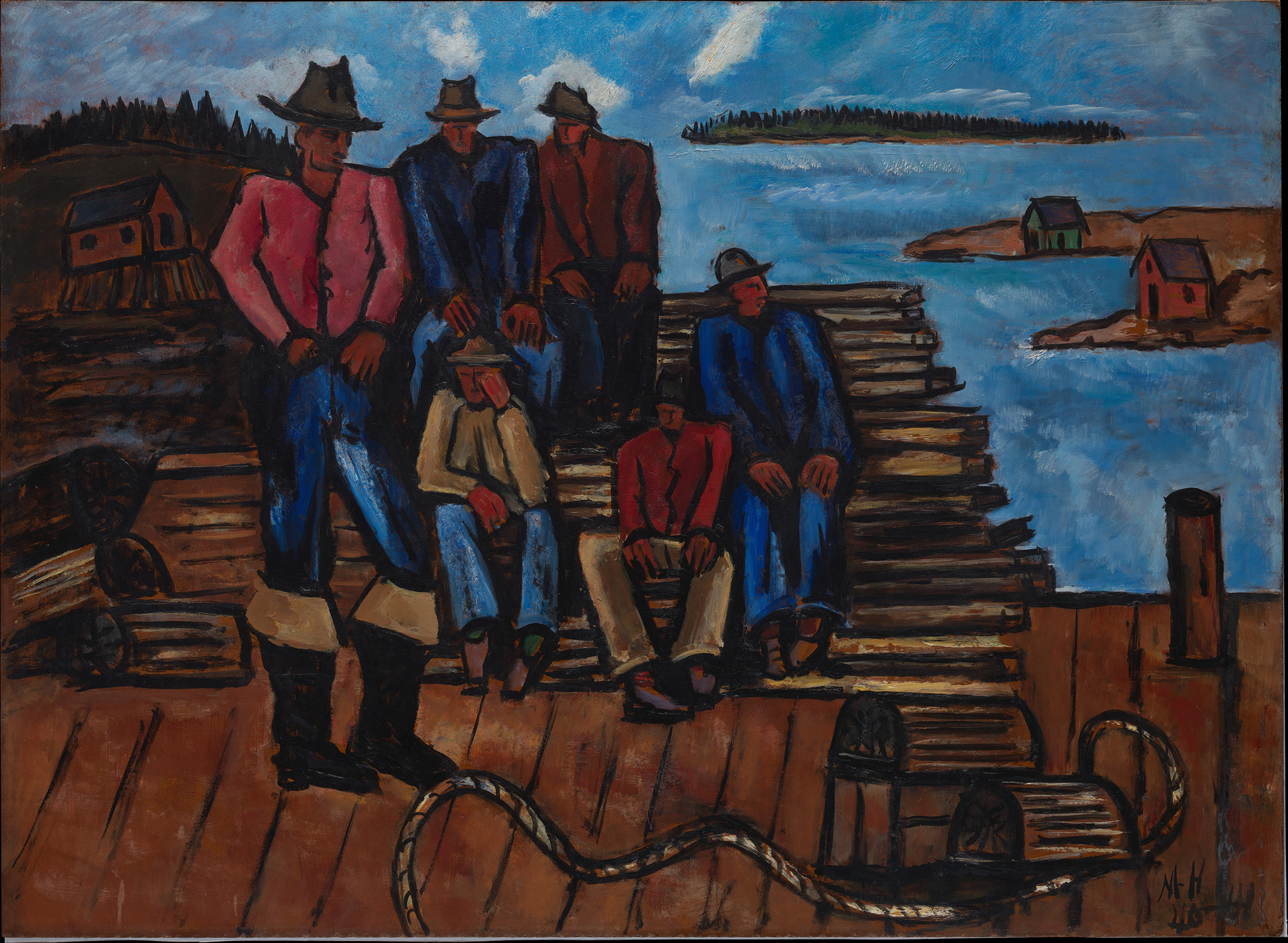 Lobster Fishermen (1940–41). Oil on hardboard (masonite) 29 3/4 x 40 7/8 in. (75.6 x 103.8 cm). The Metropolitan Museum of Art, Arthur Hoppock Hearn Fund.