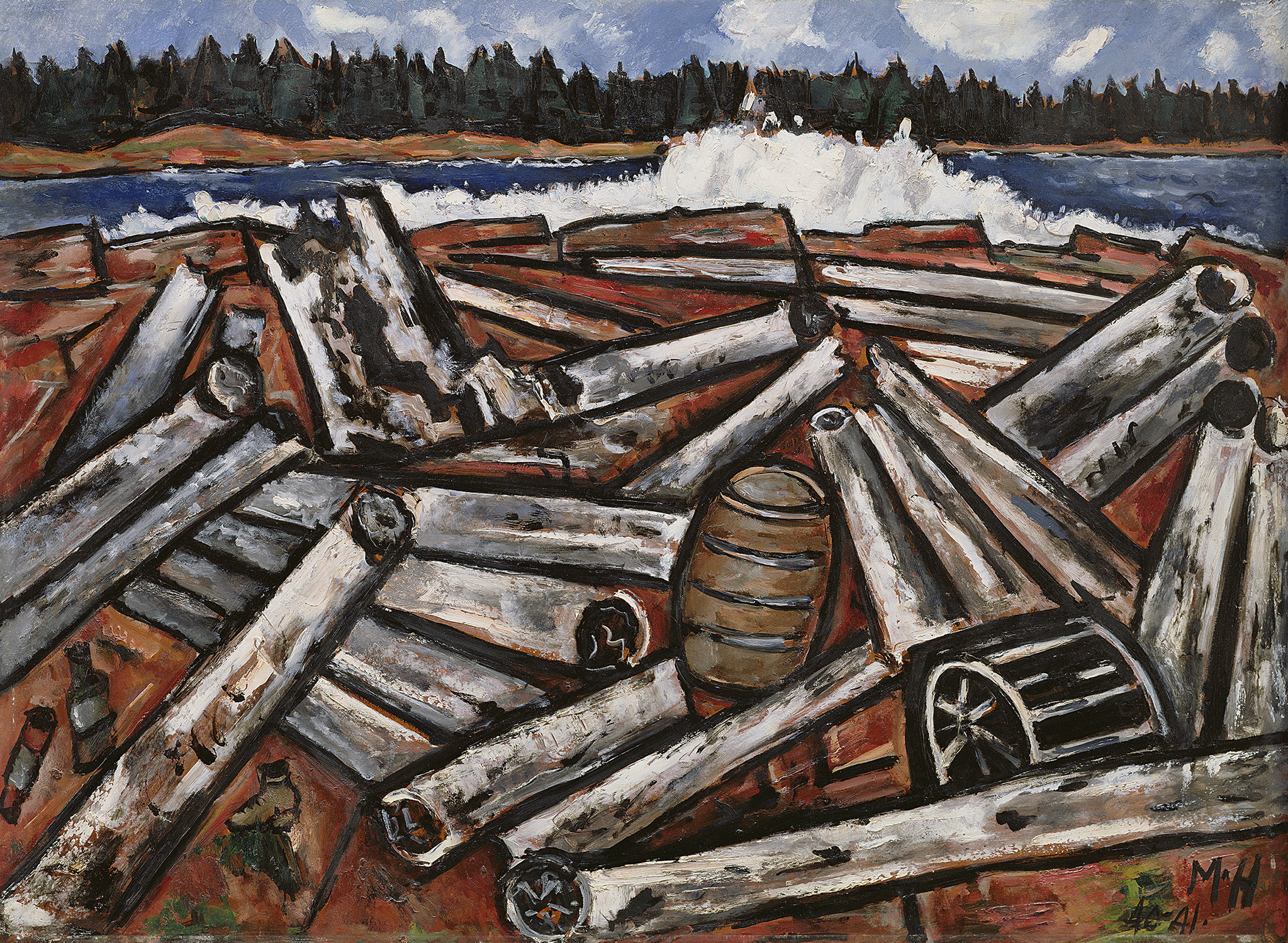 Log Jam, Penobscot Bay (1940–41). Oil on masonite 30 x 40 7/8 in. (76.2 x 103.8 cm). The Detroit Institute of Arts, Gift of Robert H. Tannahill.