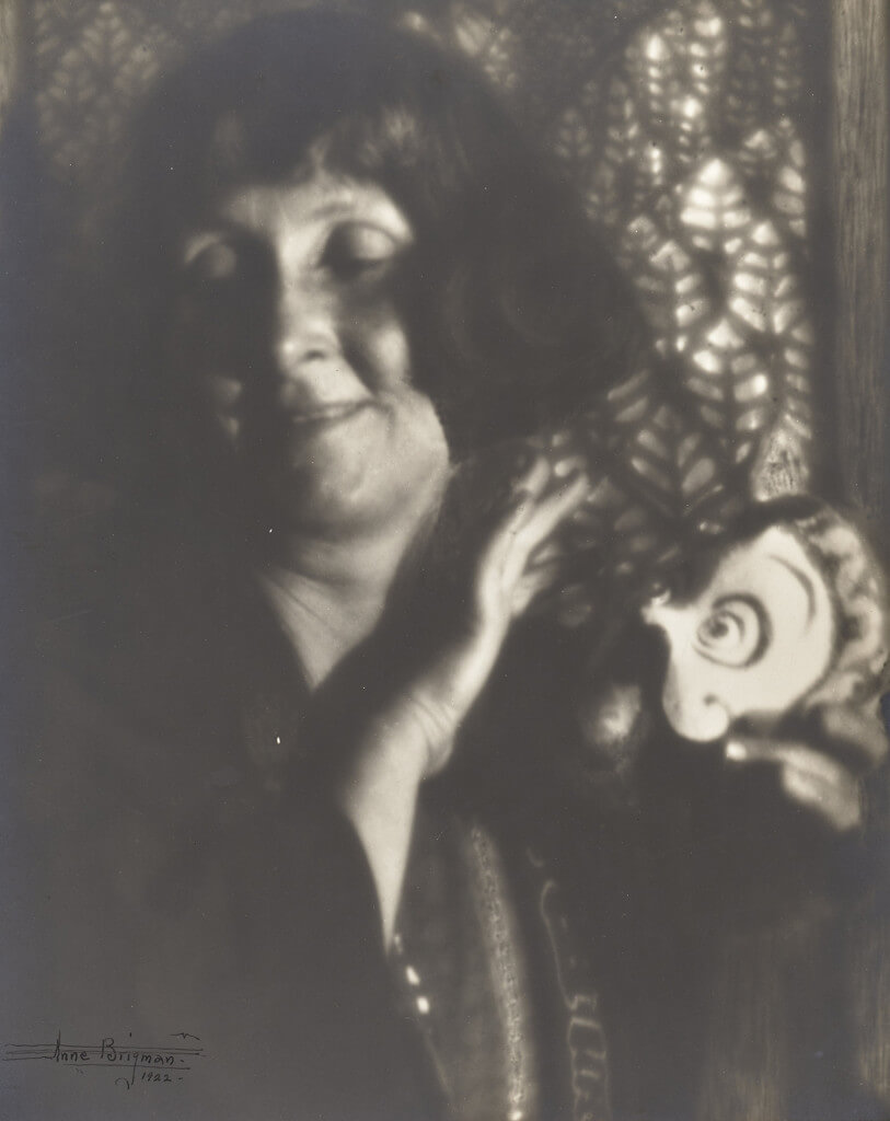 Self-Portrait with Mask, (1922). Photo by Anne Brigman. Gelatin silver print, Image and sheet: 9 13/16 x 7 7/8 inches. Philadelphia Museum of Art, 125th Anniversary Acquisition. 