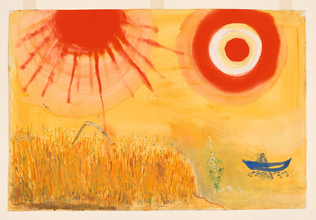 Aleko.jpg Marc Chagall, Study for Backdrop for Aleko: A Wheatfield on a Summer’s Afternoon (Scene III), 1942, gouache, watercolor, and graphite on paper, 15 1/4 × 22 1/2 in., Museum of Modern Art, New York, acquired through the Lillie P. Bliss Bequest, 1945, © 2017 Artists Rights Society (ARS), New York/ADAGP, Paris, digital image © 2017 The Museum of Modern Art/licensed by SCALA/Art Resource, NY