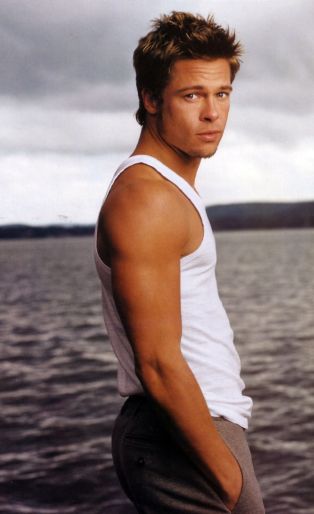 sexy photo of brad pitt wearing a white tank top