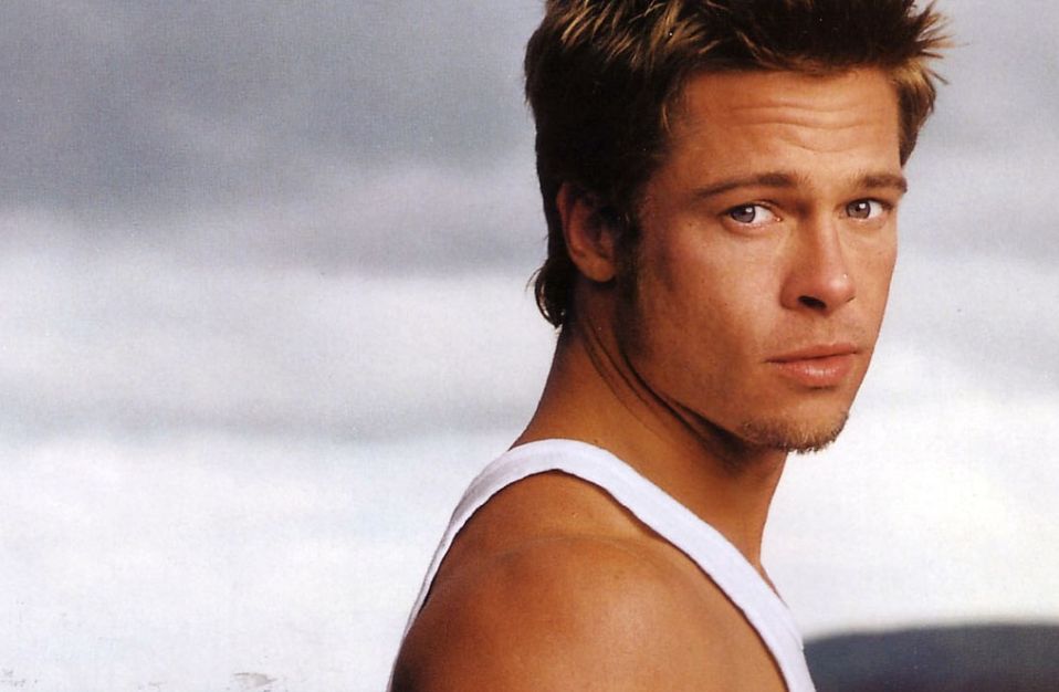 sexy photo of brad pitt wearing a white tank top