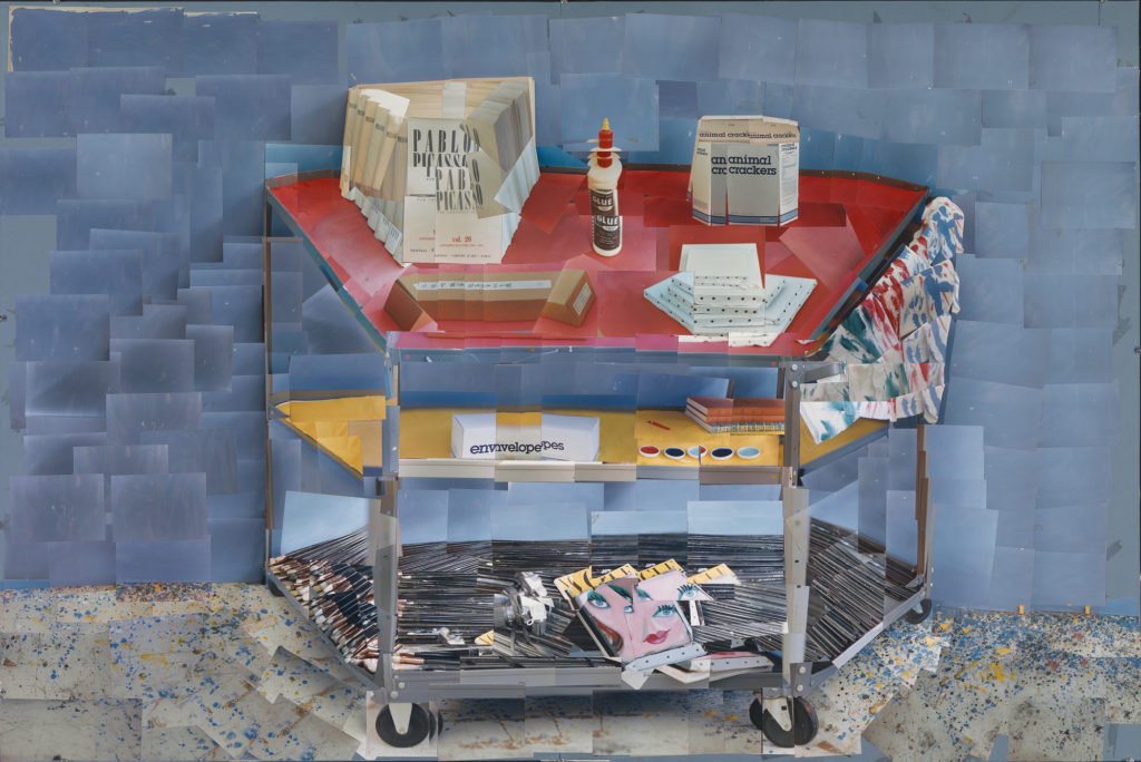David Hockney "Paint Trolley, L.A. 1985" Photographic collage 40 x 60” © David Hockney Photo Credit: Richard Schmidt