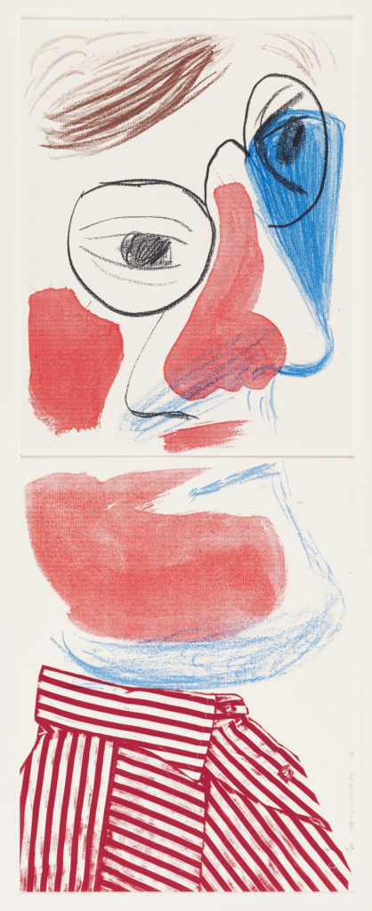 David Hockney "Self Portrait, July 1986" Home made print on 2 sheets of paper Edition of 60 22 x 8 1/2" © David Hockney Photo Credit: Richard Schmidt