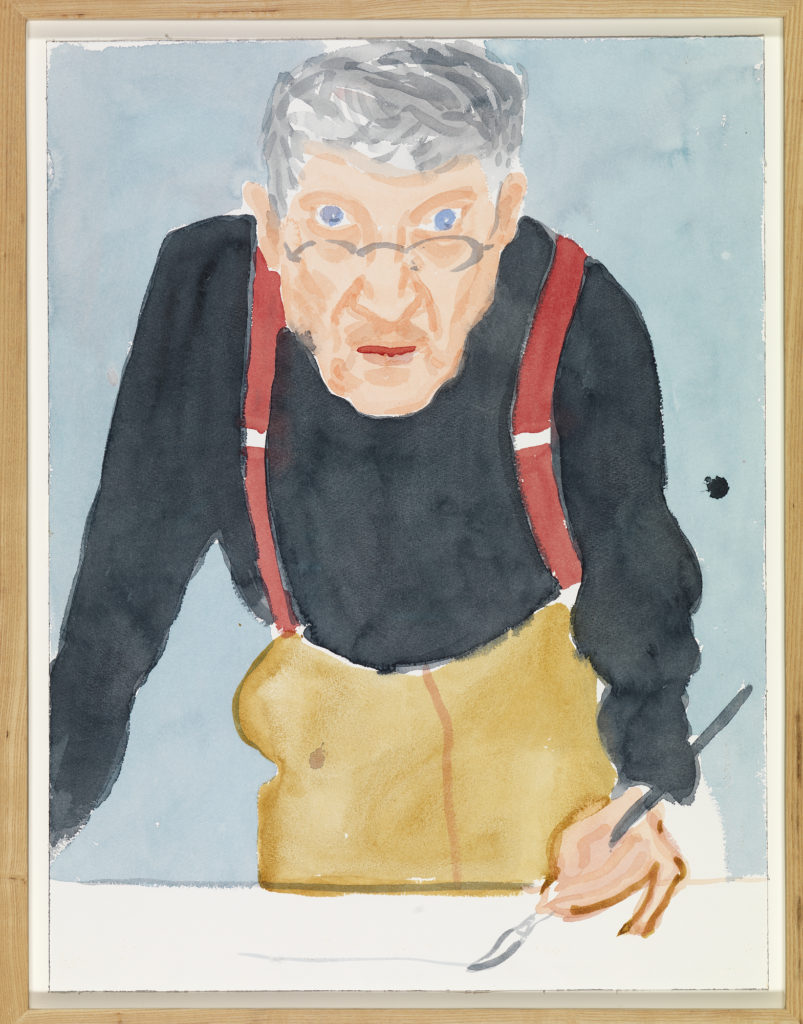 David Hockney "Self Portrait with Red Braces" 2003 Watercolor on paper 24 x 18 1/8" © David Hockney Photo Credit: Richard Schmidt