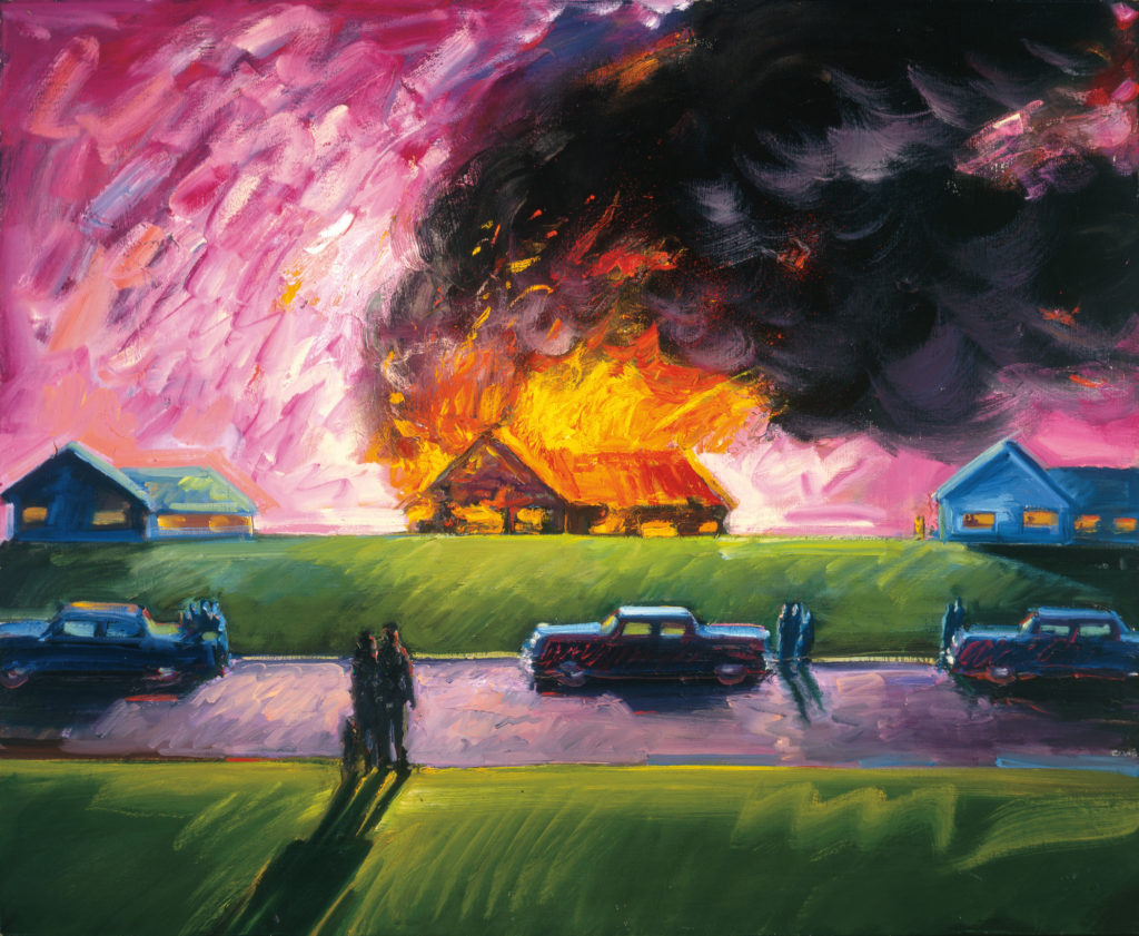 Carlos Almaraz provocative painting of a home on fire